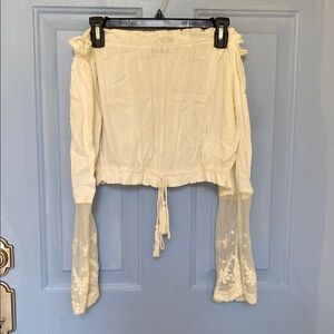 Off the Shoulder White Blouse Lace Sleeves